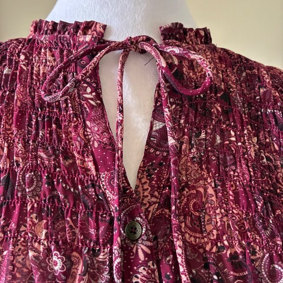 Knox Rose Boho-Chic Burgundy Paisley Smocked Blouse - XXL - Peasant, Prairie - Picture 6 of 10